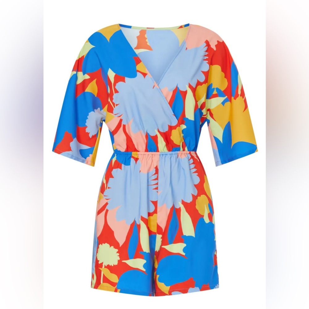 Peter Som Multicolor Floral Print Wrap Romper